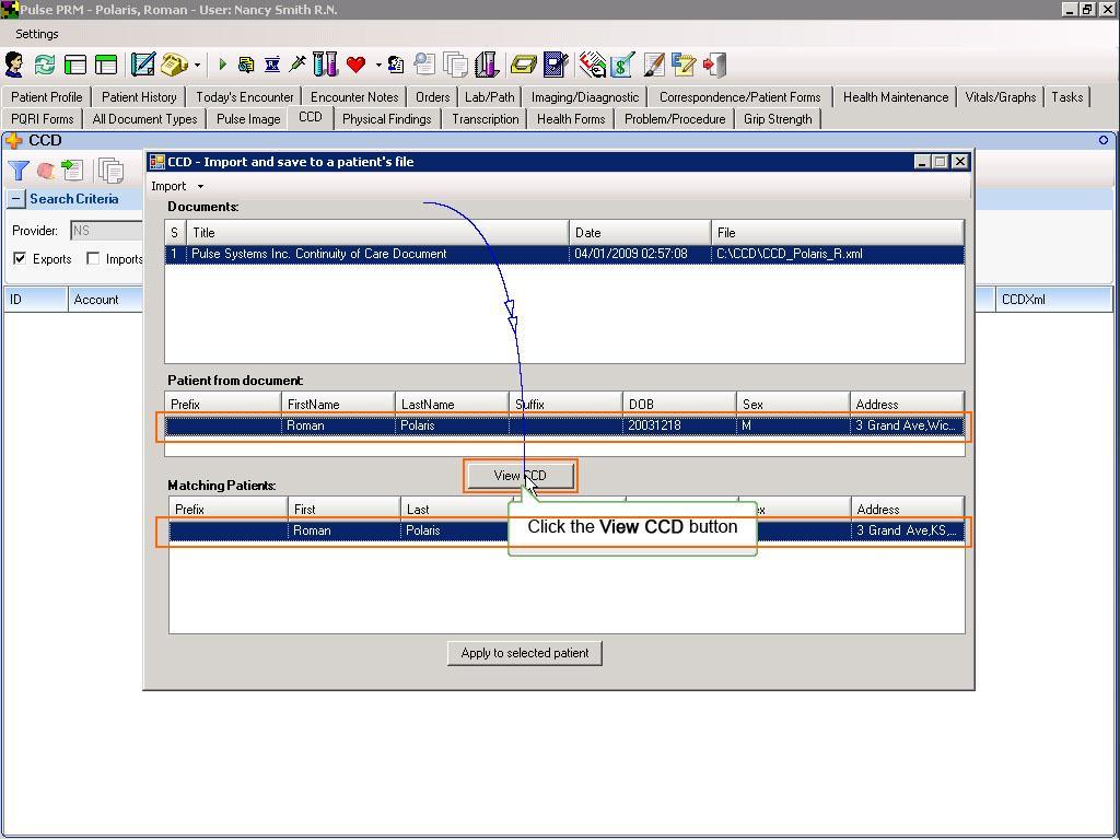 The CCD Import window refreshes with the information from the file and the matching