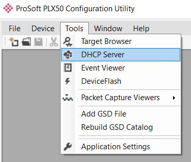 1 Within the PLX50 Configuration Utility, click on TOOLS > DHCP SERVER. Figure 3.2.