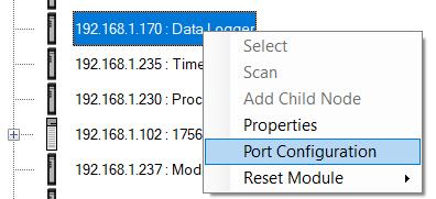 3 Right-clicking on a device reveals the context menu, including the Port Configuration option.