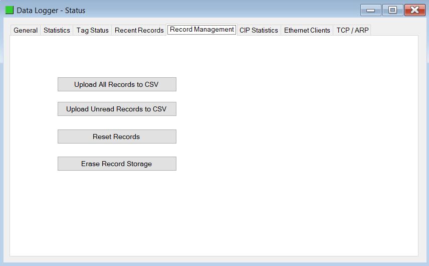 5.2.5. RECORD MANAGEMENT TAB The Record Management tab manages the PLX51-DL records. Records can be downloaded to a (.csv) file format.