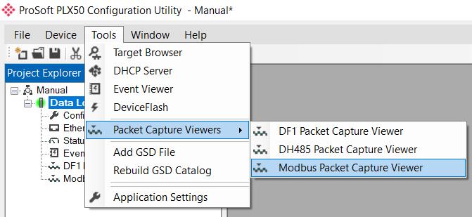 5 Previously saved Modbus Packet Capture files can be viewed by selecting the Modbus Packet