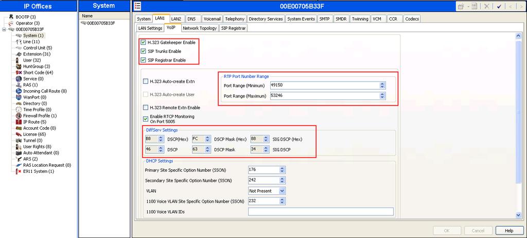 On the VoIP tab in the Details Pane, check the SIP Trunks Enable box to enable the configuration of SIP trunks and then check the H.323 Gatekeeper Enable and SIP Registrar Enable boxes to allow H.
