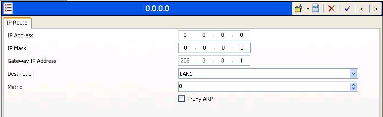 5.6. IP Route Though not explicitly necessary in this configuration, a default route can be set for the LAN1 interface.