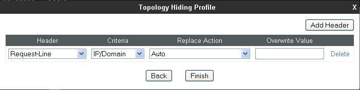 Navigate to Global Profiles Topology Hiding from the left-side menu for configuring Topology Hiding profiles. 6.7.1.