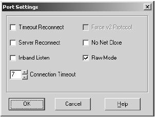 Connecting the VP-8x8 7. Click the Port Settings button. The Port Settings dialog box appears. Figure 23 shows the Port Settings dialog box and Table 7 describes its settings. 8. Check Raw Mode. 9.