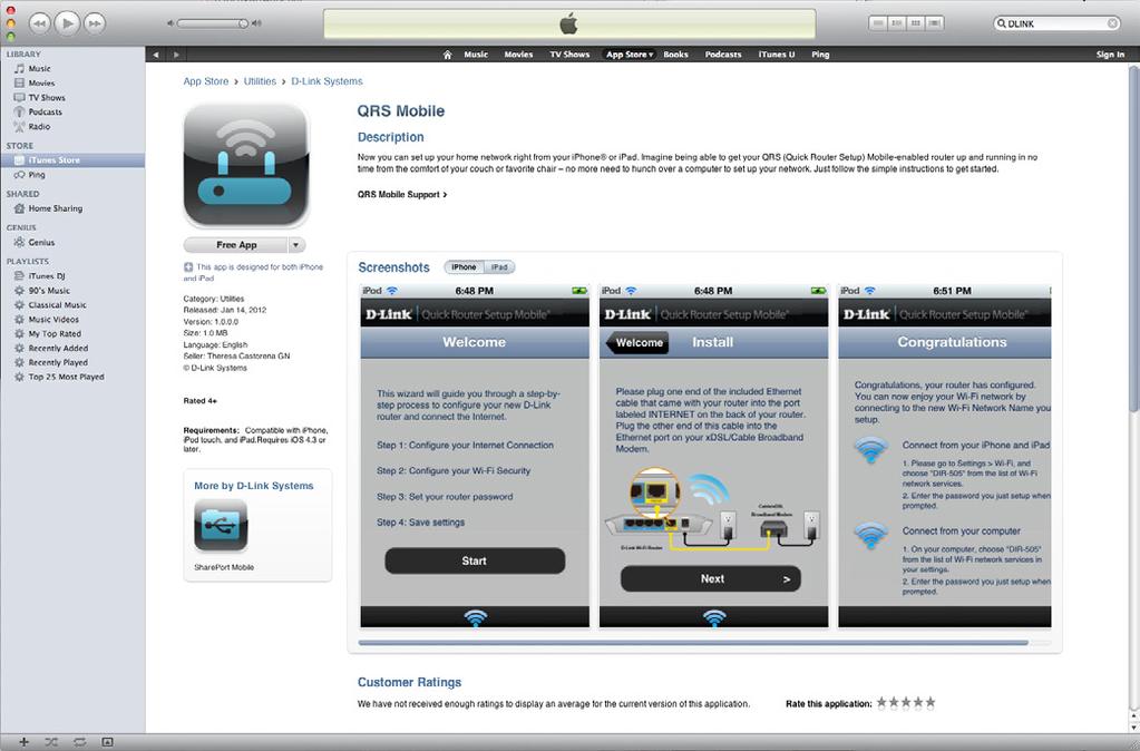 QRS Mobile App D-Link offers an app for your ipad, iphone (ios 4.