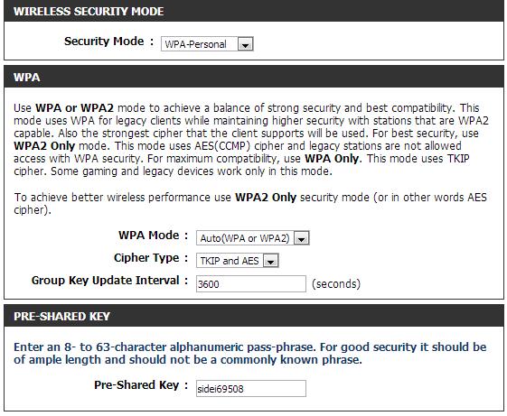 Section 4 - Security WPA/WPA2-Personal (PSK) It is recommended to enable wireless security on your wireless router before your wireless network adapters.
