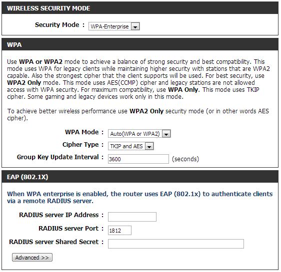 Section 4 - Security Configure WPA/WPA2-Enterprise (RADIUS) It is recommended to enable wireless security on your wireless router before your wireless network adapters.