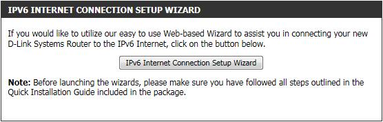 IPv6 Internet Connection Setup Wizard On this page, the user can configure the IPv6 Connection type using