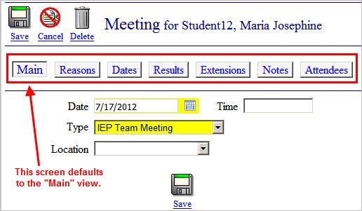 2. This opens up the Meeting Record screen.