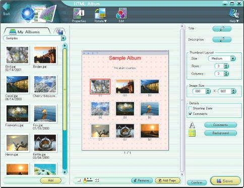 Creating an HTML Album You can create an HTML album from images edited with this software, which you can then view with a web browser. Use the following procedure to create an HTML album.
