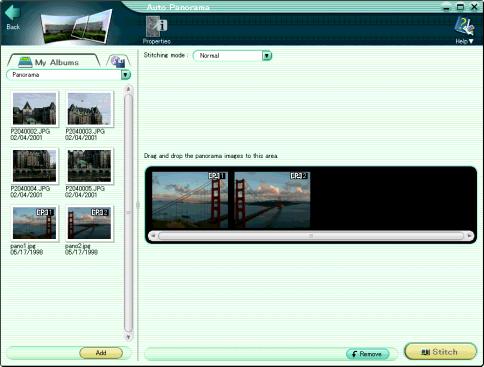 Automatic Panorama Function You can stitch two or more images together into a panorama image. Use the following procedure to automatically generate a panorama image.