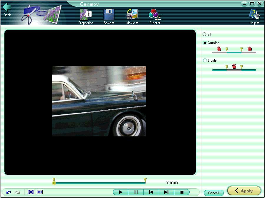 Editing Movies Movie Editing Window To display the movie editing window, select a movie file in the album window, and click the tool button [Edit].