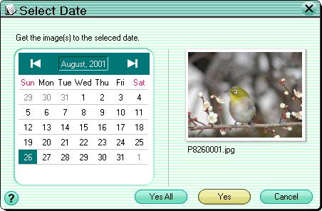 1 In the Transfer Images window, select the [My Albums] tab, and select [Calendar]. 2 Select [Sort by Shooting Date] or [Selected Date].