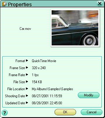 For movie files When the file format is QuickTime movie or MPEG4, clicking the [Modify]