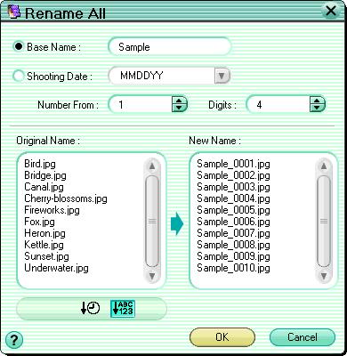 Renaming Files in a Single Operation Use the following procedure to rename multiple files in a single operation. 1 In the album window, select the files you want to rename.