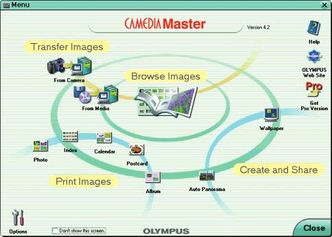 Overview Features CAMEDIA Master 4.2/Pro is a software application providing a range of functions for enjoying digital photography using a computer.