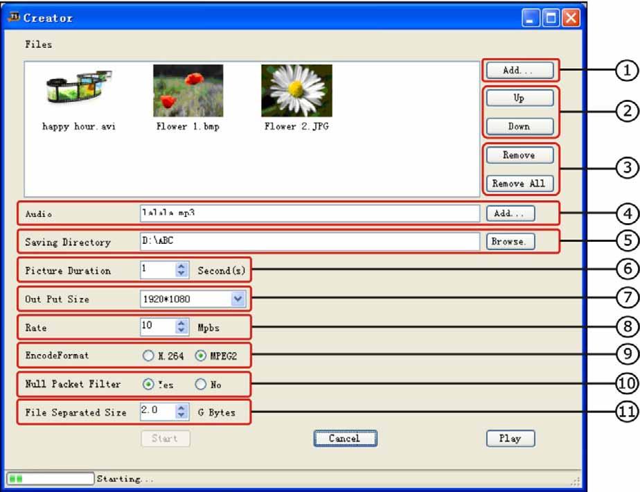 5.2 Operations of "TS Creator" Double-click the "Creator" shortcut icon, it will trigger an operation interface like below: Click to add images and videos. Figure 20.
