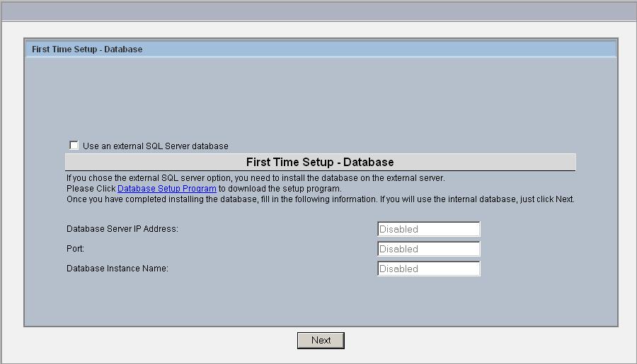 Polycom ReadiManager SE200 Getting Started Guide Figure 2-5 First Time Setup - Database Screen To use an external database 1 In the First Time Setup - Database screen, select the Use an external SQL