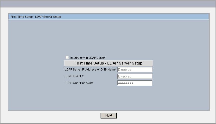 Polycom ReadiManager SE200 Getting Started Guide Figure 2-7 First Time Setup - LDAP Server Setup Screen To integrate ReadiManager SE200 with LDAP 1 In the First Time Setup - LDAP Server Setup screen,