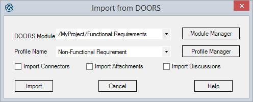 Import Requirements from DOORS Using the Sparx Systems MDG Link for DOORS, you can transfer all the objects in a linked IBM Rational DOORS module into the selected Enterprise Architect Package, as