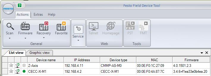Software settings 3 Software settings 3.1 Configuration of YJKP 1. Use Festo Device Tool (FFT) to scan the YJKP. Confirm the firmware version of the system and update them if needed. Fig. 3.1 FFT scan result 2.