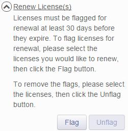 From the Dashboard, expand [Renew License(s)] Press