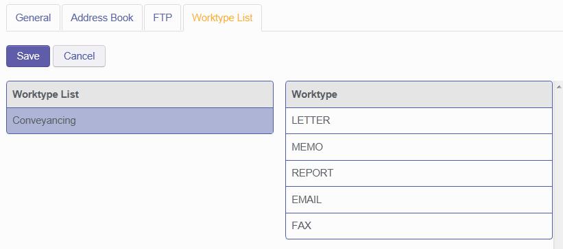 The specified Worktype List name will now be displayed in the Worktype List section. Repeat the same process to add additional lists as required.