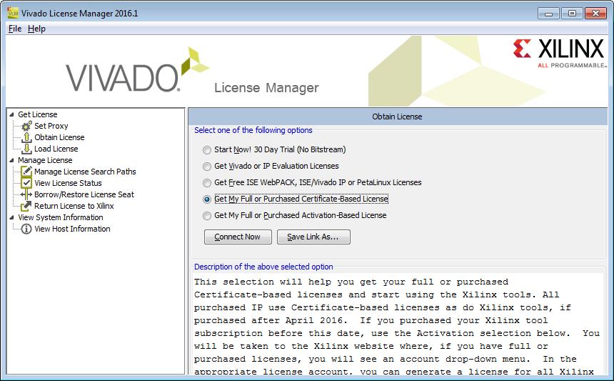 Vivado Design Suite only (not applicable for WebPACK): The Vivado License Manager opens: 15.