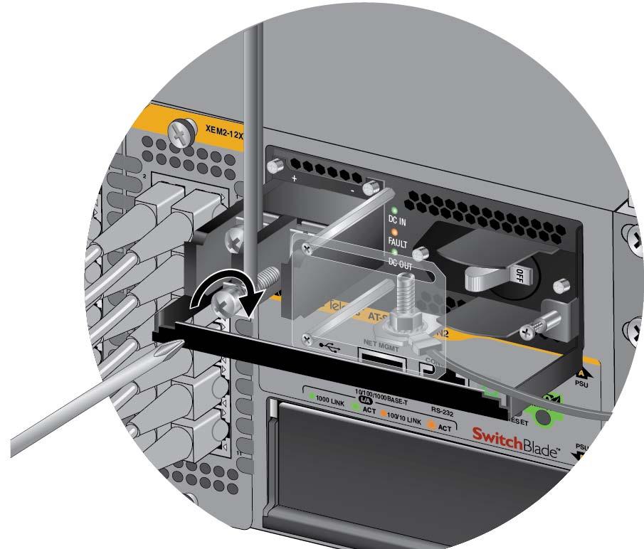 AT-SBx908 Gen2 Switch Installation Guide Figure 79. Connecting the Negative Lead Wire with Bare Wire Allied Telesis recommends tightening the screw to 30 to 40 inch-lbs.