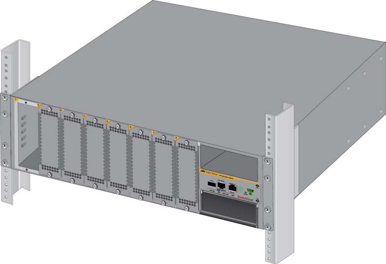 AT-SBx908 Gen2 Switch Installation Guide Adjusting the Equipment Rack Brackets The chassis comes with two pre-installed equipment rack brackets.