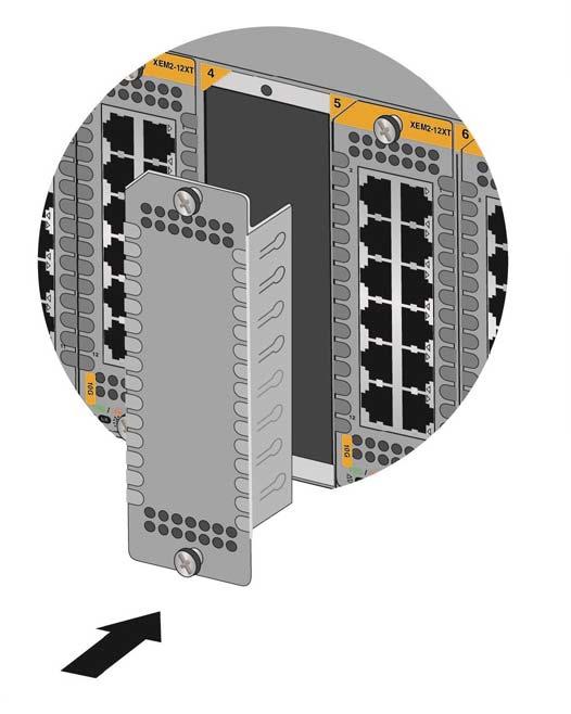 AT-SBx908 Gen2 Switch Installation Guide Installing Blank Line Card Slot Covers After installing the Ethernet line cards, inspect slots 1 to 8 for empty slots.