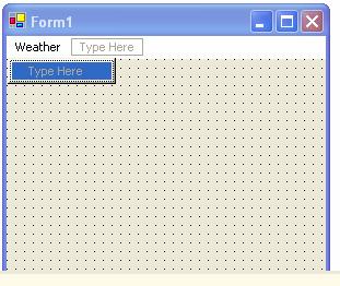 Now you see two Type Here boxes. One permits you to add a new item to the menu bar; the other permits you to add more menu items on the Weather menu. Add four items there: Sun, Rain, Clouds, Snow.