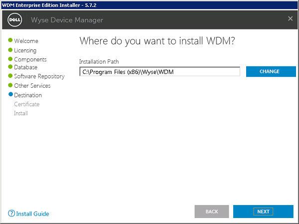 Figure 32. Destination Screen 14. Select the certificate and import the same to start the installation.