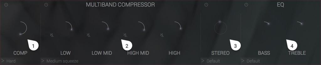 2.3. Output Output gain level (pre limiter). Click and drag the knob to alter output gain. This knob also reflects the limiter s gain reduction, showing it counter-clockwise inside the knob. 2.4.