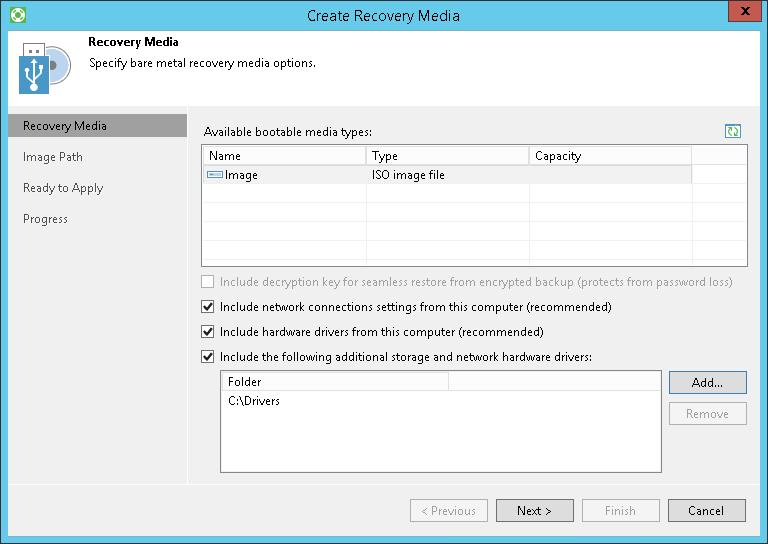 3. If you want to include in the recovery image current network settings, make sure that the Include network connections settings from this computer check box is selected.
