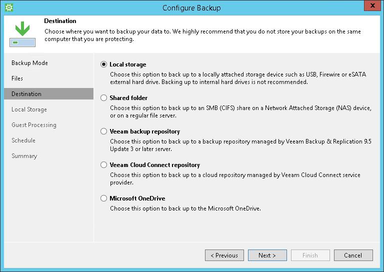 Veeam Cloud Connect repository select this option if you want to save the backup on a cloud repository exposed to you by the Veeam Cloud Connect service provider.