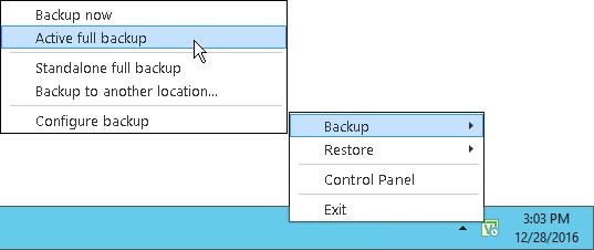 Creating Active Full Backups You can create an ad-hoc full backup active full backup, and add it to the backup chain on the target storage. The active full backup resets the backup chain.