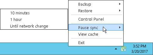 You can pause the backup cache synchronization job manually, for example, if you know that the target location will not become available for a while and want to reduce impact of Veeam Agent for
