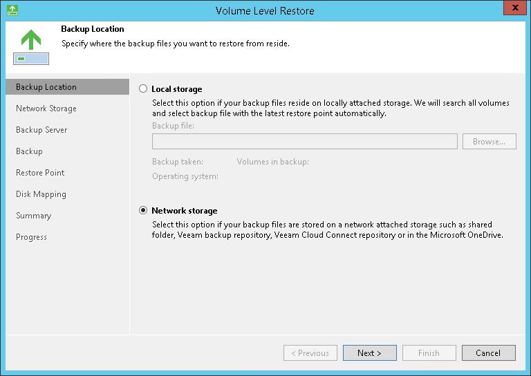 Step 2. Specify Backup File Location At the Backup Location step of the wizard, specify where the backup file that you plan to use for restore resides.