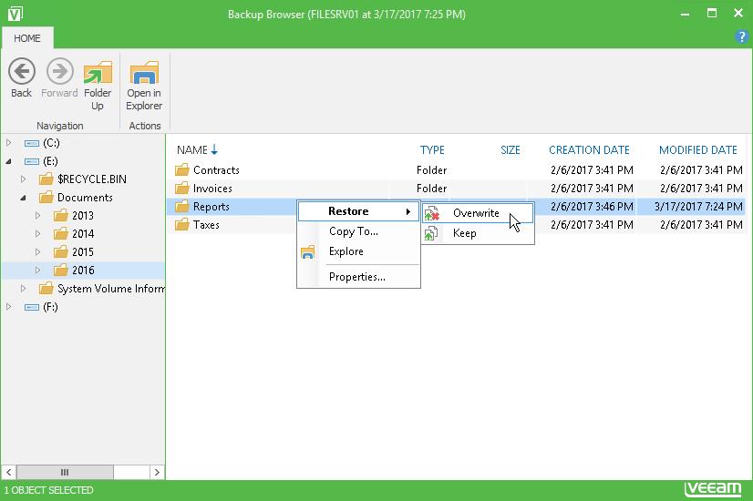 Saving Files to Initial Location To save restored files or folders to their initial location, right click the necessary item in the file system tree or in the details pane on the right and select one