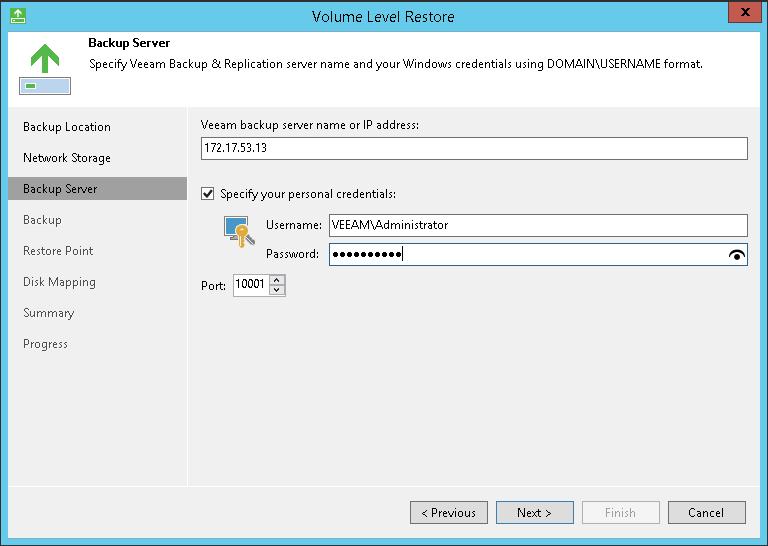 To do this: 1. In Veeam Agent for Microsoft Windows, launch the Volume Level Restore wizard to restore volumes or File Level Restore wizard to restore files and folders.