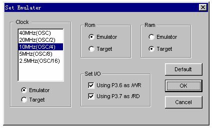 Set Emulator Set the option of emulator. (picture 14) Clock Select the emulator clock. ROM Emulator: use the program memory in emulator. Target: use the program memory in user board.