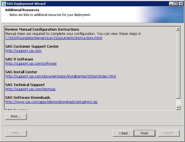 96 Chapter 4 Installing SAS 9.3 and Migrating Your SAS Content The deployment wizard has installed, configured, and started SAS processes on your machine.