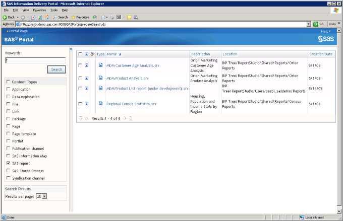 asterisk (*), select SAS Reports, and select Search. 6.
