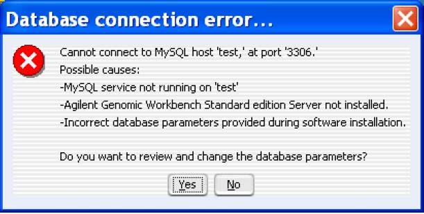the software cannot find the database. Before you can use the software, you must set the database host name to the name of the scanner PC.