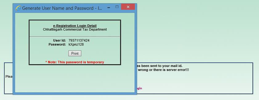 Image-3 4. After clicking on Submit button, a password generate message page will appear as in image-4 Image-4 5.