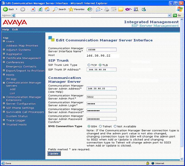 Communication Manager Signaling Group form for the associated SIP Trunk (e.g. 166.38.98.26).