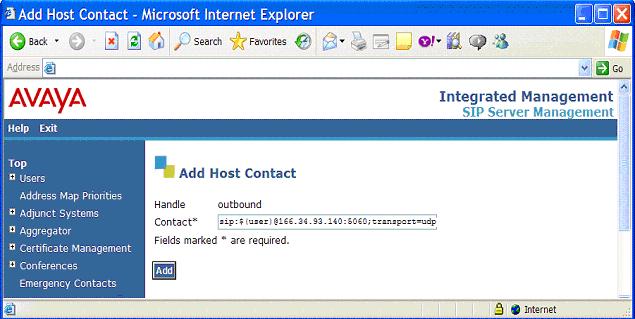 In the Contact field (Figure 86) enter the destination IP address (e.g. 1566.34.93.