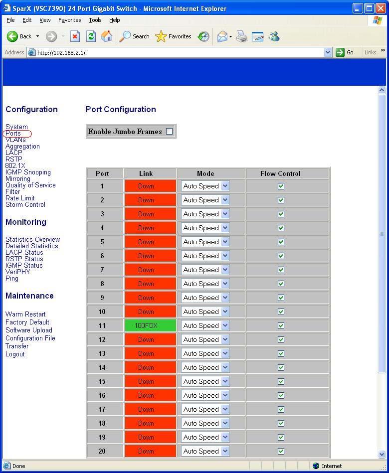 2.3.2 Ports In Port Configuration, this page will show each port s status and setting
